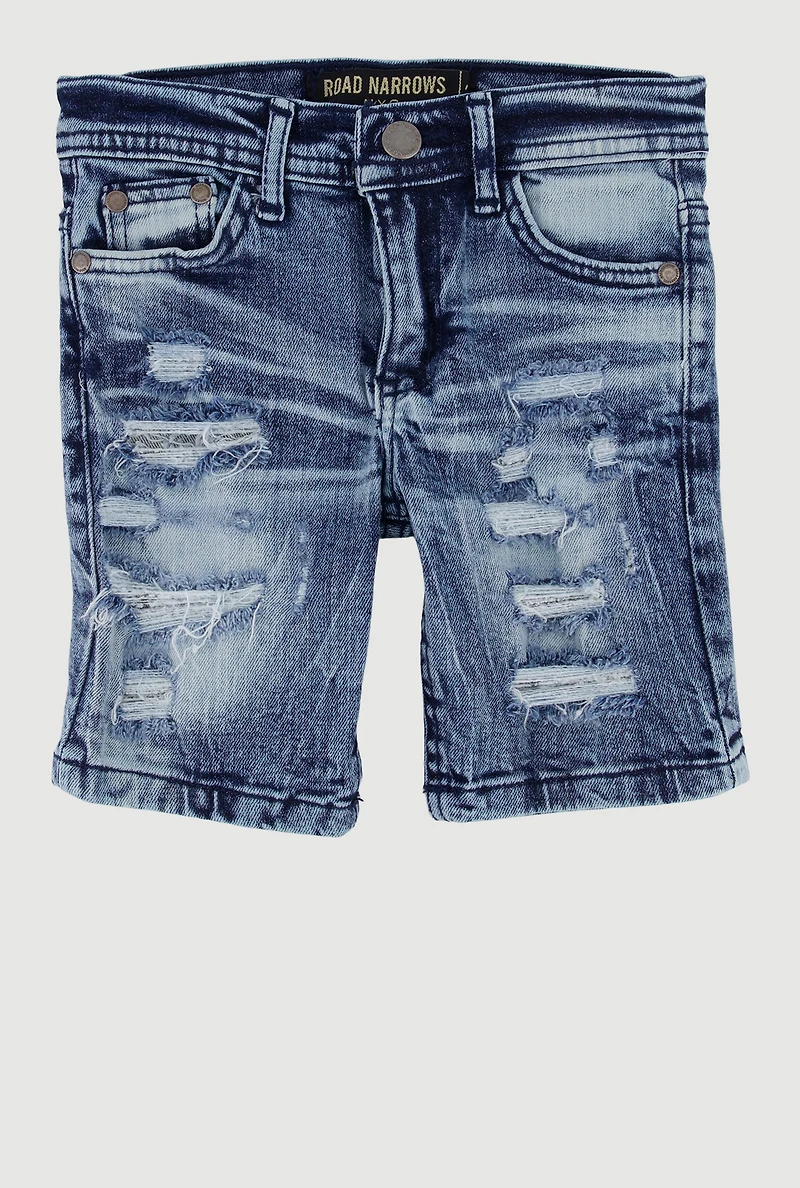 Toddler Boys Distressed Patch and Repair Denim Shorts