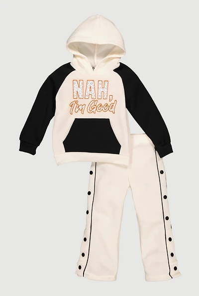 Toddler Boys Nah Im Good Graphic Hoodie and Sweatpants, Beige, Size 3T