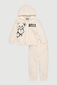Toddler Boys Embossed Teddy Bear Hoodie and Sweatpants