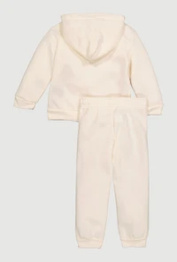 Toddler Boys Embossed Teddy Bear Hoodie and Sweatpants, Beige, Size 2T