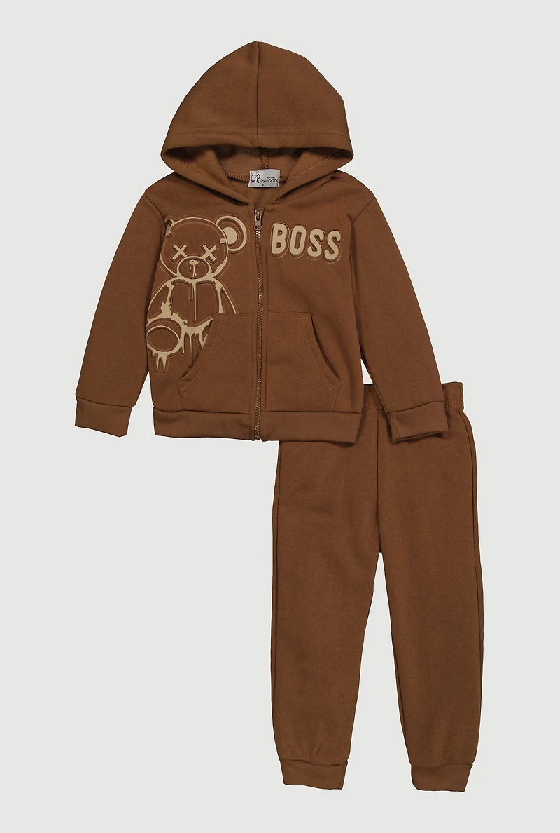 Toddler Boys Embossed Teddy Bear Hoodie and Sweatpants