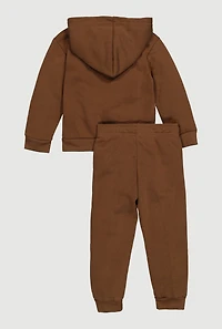 Toddler Boys Embossed Teddy Bear Hoodie and Sweatpants, Brown, Size 3T
