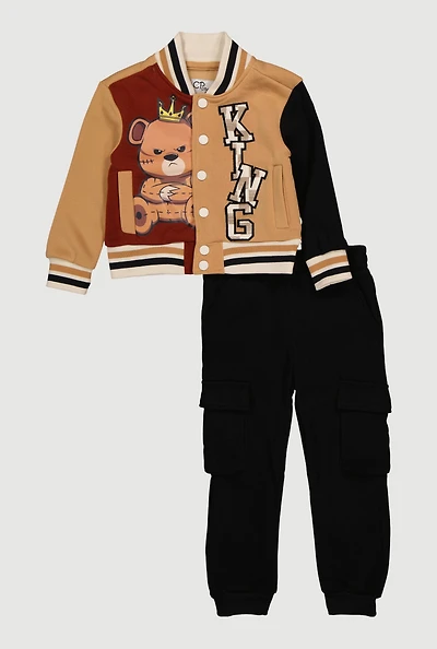 Toddler Boys King Bear Varsity Jacket and Cargo Joggers, Multi, Size 4T