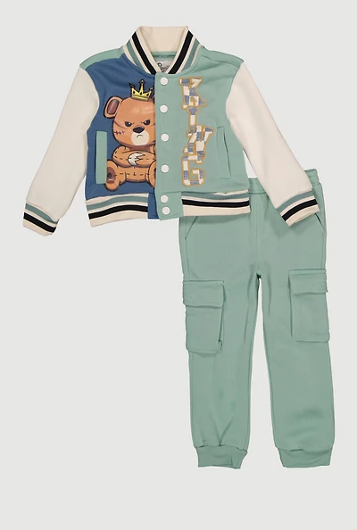 Toddler Boys King Bear Varsity Jacket and Cargo Joggers