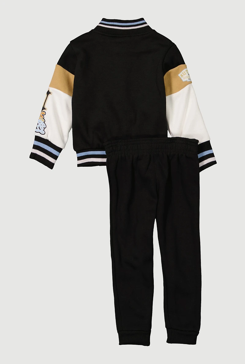 Toddler Boys 23 Luxury Graphic Varsity Jacket and Sweatpants, Black, Size 3T