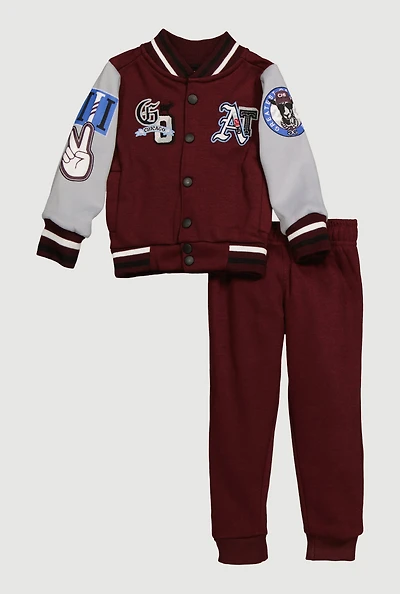 Toddler Boys GOAT Graphic Varsity Jacket and Joggers, Burgundy, Size 3T