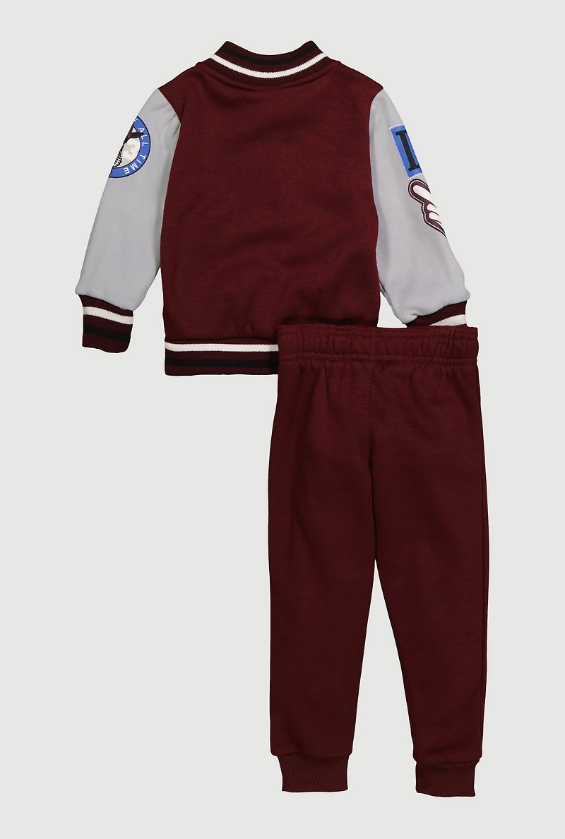 Toddler Boys GOAT Graphic Varsity Jacket and Joggers, Burgundy, Size 3T