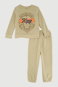 Toddler Boys King Lion Graphic Sweatshirt and Sweatpants Set, Beige, Size 4T