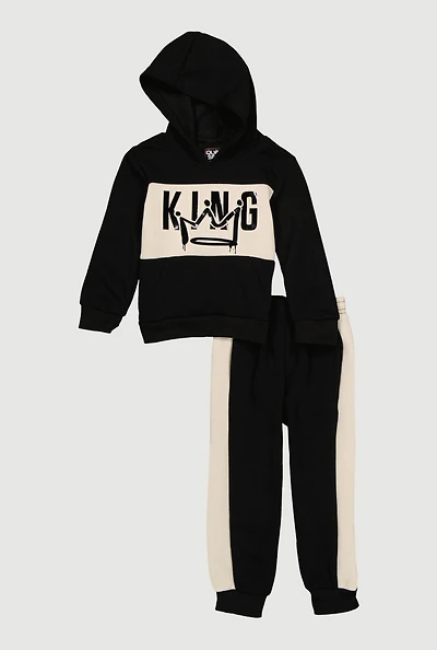 Toddler Boys Color Block King Graphic Hoodie and Joggers