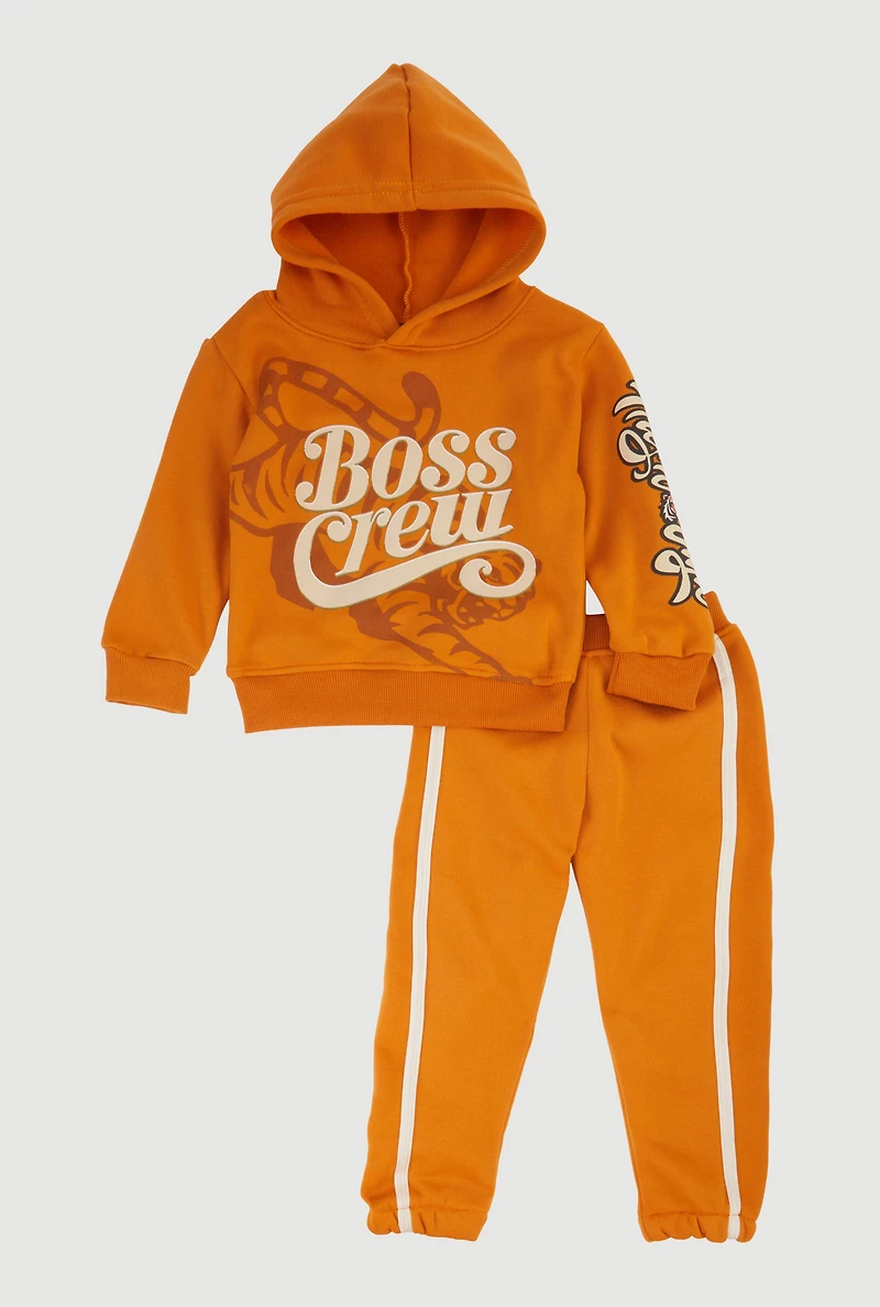 Toddler Boys Boss Crew Graphic Sweatshirt and Sweatpants, Orange, Size 3T