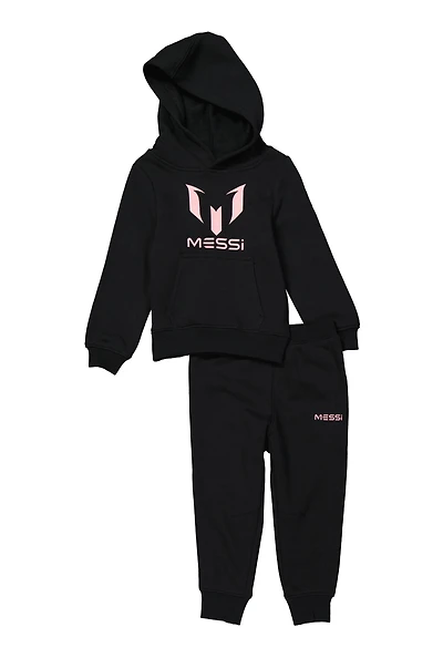 Toddler Boys Messi Logo Pullover Hoodie and Joggers, Black, Size 2T
