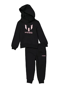 Toddler Boys Messi Logo Pullover Hoodie and Joggers, Black, Size 2T