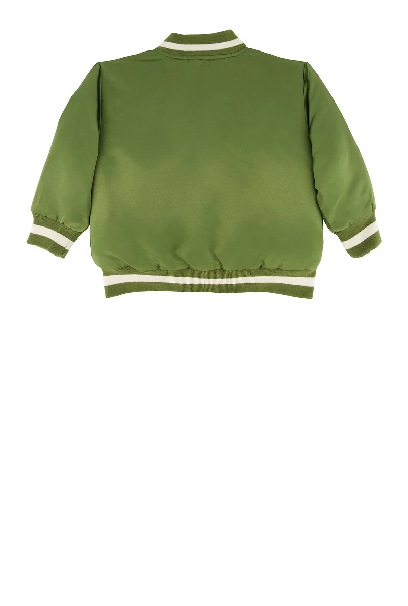 Toddler Boys Icon Rose Graphic Bomber Jacket, Green, Size 2T