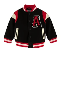 Toddler Boys Bear Chenille Patch Bomber Jacket