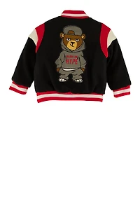 Toddler Boys Bear Chenille Patch Bomber Jacket