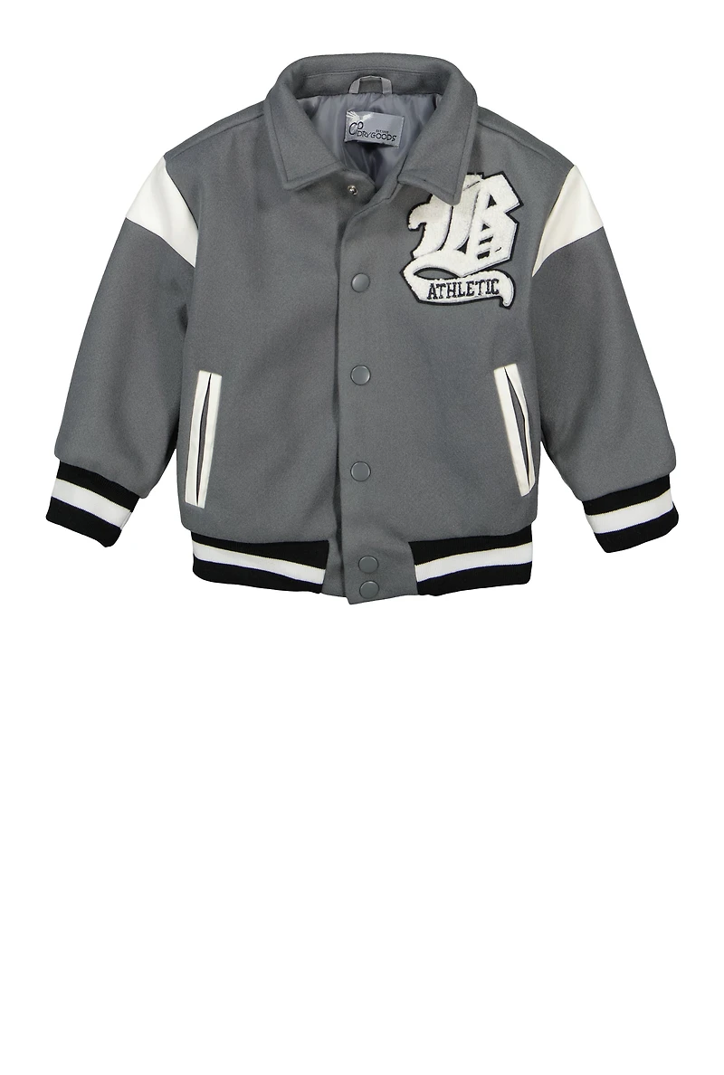 Toddler Boys B Initial Chenille Patch Varsity Jacket, Grey, Size 2T