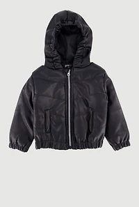 Toddler Girls Faux Leather Hooded Puffer Jacket