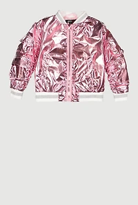 Toddler Girls Metallic Cargo Pocket Bomber Jacket
