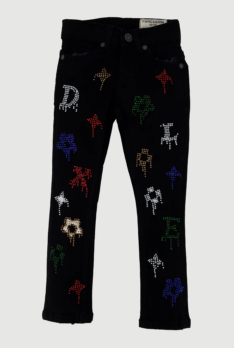 Toddler Boys Rhinestone Drip Print Jeans