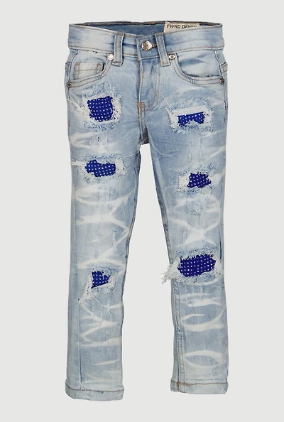 Toddler Boys Rhinestone Patch and Repair Distressed Jeans