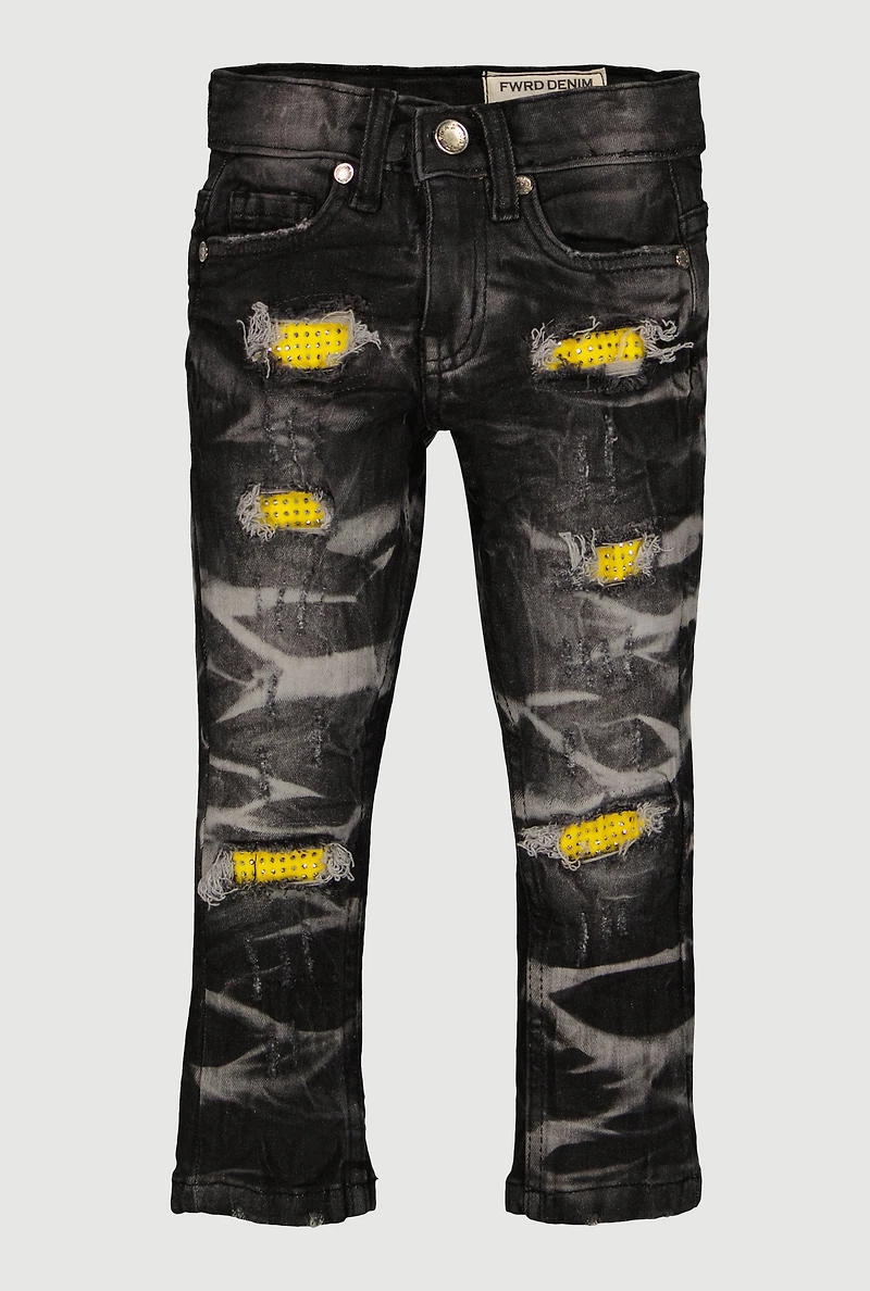 Toddler Boys Rhinestone Patch and Repair Whiskered Jeans