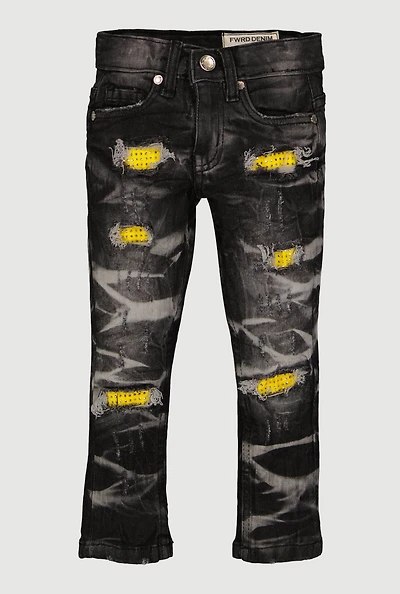 Toddler Boys Rhinestone Patch and Repair Whiskered Jeans