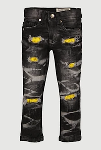 Toddler Boys Rhinestone Patch and Repair Whiskered Jeans