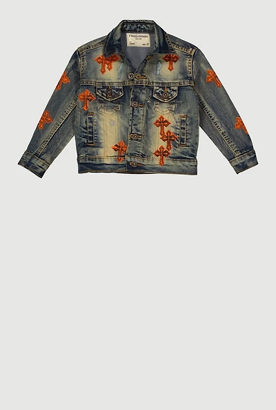 Toddler Boys Cross Graphic Print Distressed Denim Jacket