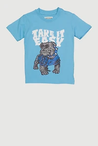 Toddler Boys Rhinestone Take It Easy Dog Graphic Tee