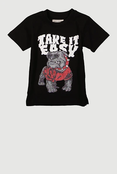 Toddler Boys Take It Easy Rhinestone Bulldog Graphic Tee