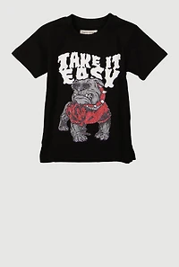 Toddler Boys Take It Easy Rhinestone Bulldog Graphic Tee