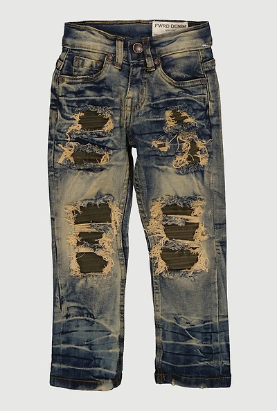 Toddler Boys Acid Wash Distressed Patch and Repair Jeans
