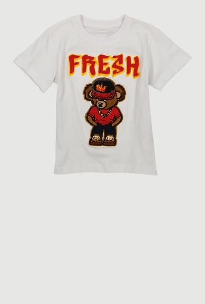 Toddler Boys Fresh Bear Chenille Graphic Tee, White, Size 2T