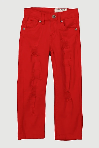 Toddler Boys Distressed Patch and Repair Jeans, Red, Size 4T