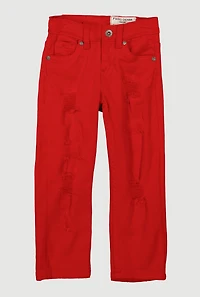 Toddler Boys Distressed Patch and Repair Jeans, Red, Size 4T
