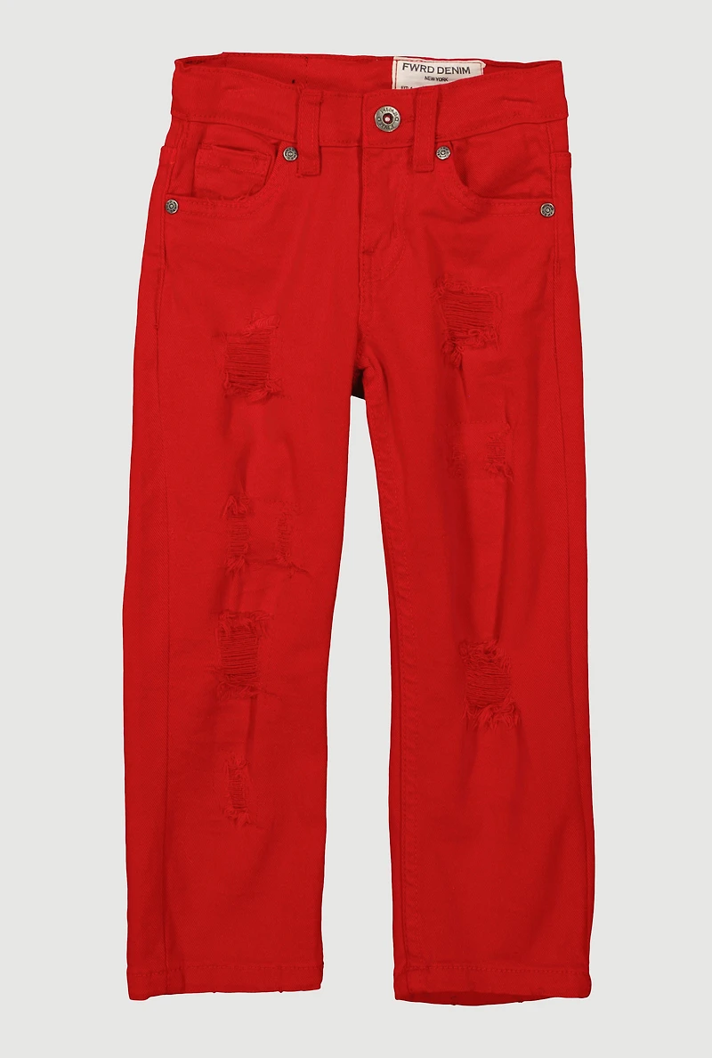 Toddler Boys Distressed Patch and Repair Jeans, Red, Size 2T