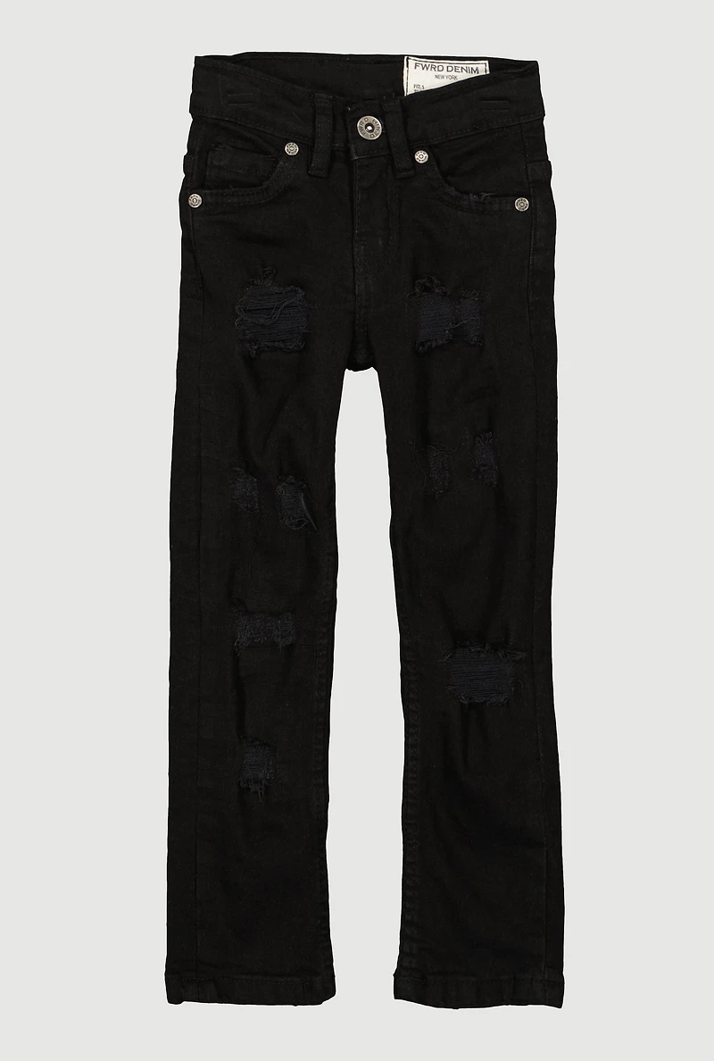 Toddler Boys Patch and Repair Distressed Skinny Jeans, Black, Size 3T