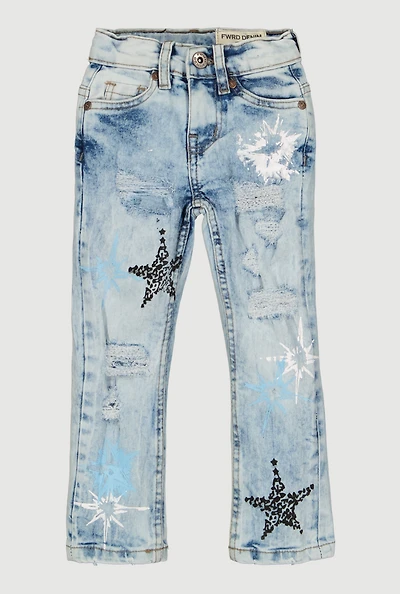 Toddler Boys Distressed Star Graphic Acid Wash Jeans