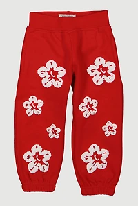 Toddler Boys Floral Print Joggers, Red, Size 2T