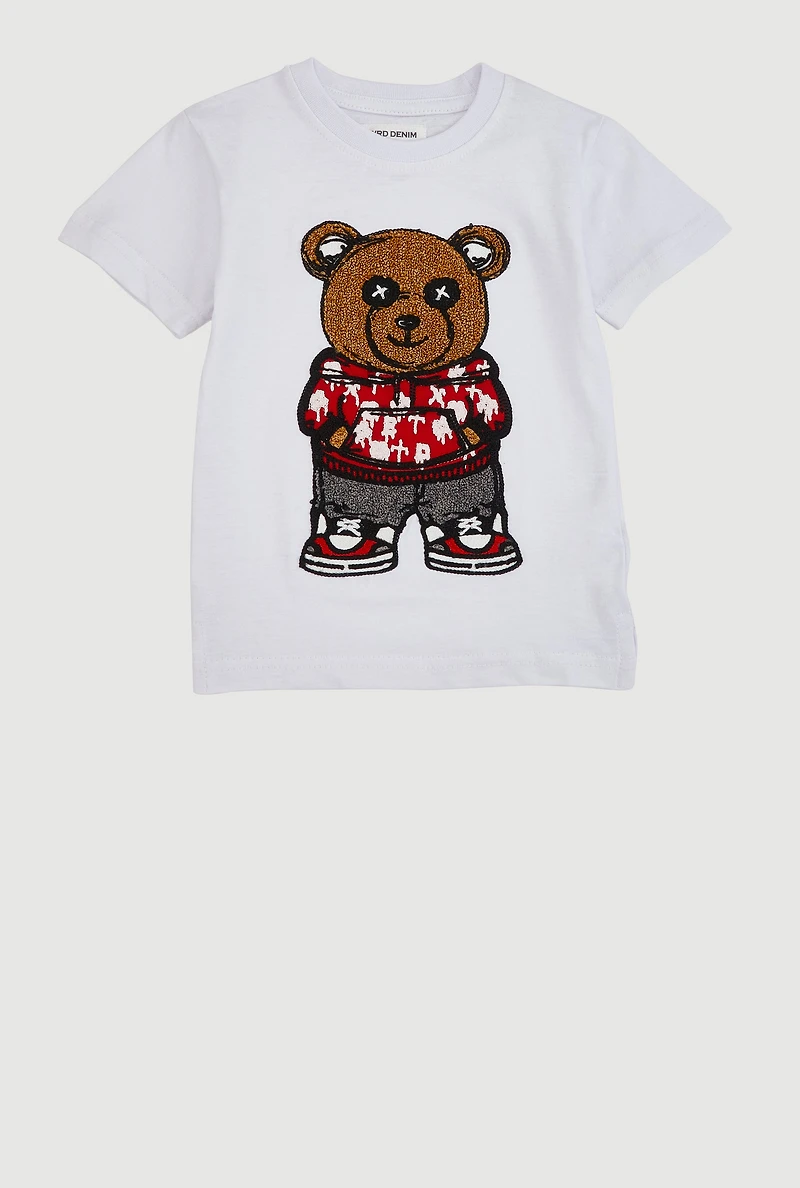 Toddler Boys Chenille Bear Graphic T Shirt, White, Size 2T