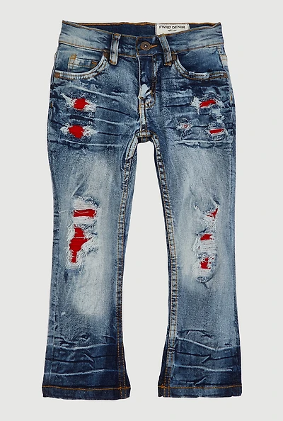 Toddler Boys Patch and Repair Distressed Slim Jeans, Blue, Size 2T