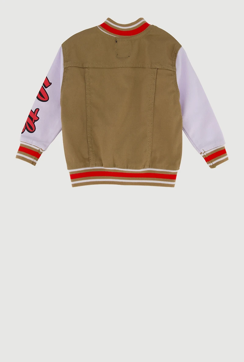 Toddler Boys Hustle Graphic Button Front Varsity Jacket