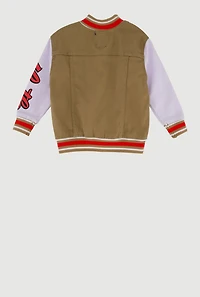 Toddler Boys Hustle Graphic Button Front Varsity Jacket
