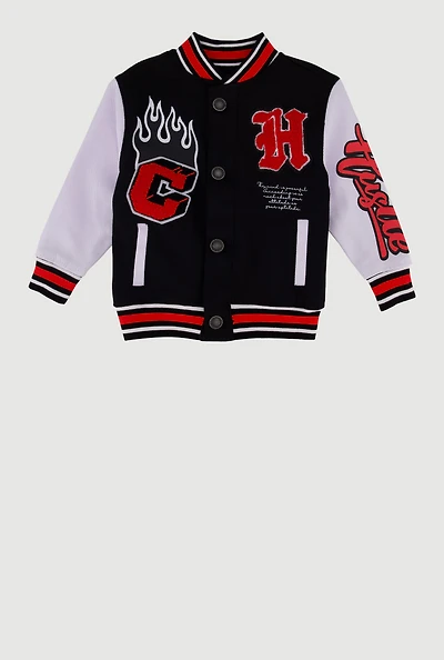 Toddler Boys Hustle C Patch Graphic Varsity Jacket