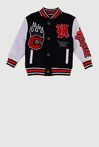 Toddler Boys Hustle C Patch Graphic Varsity Jacket