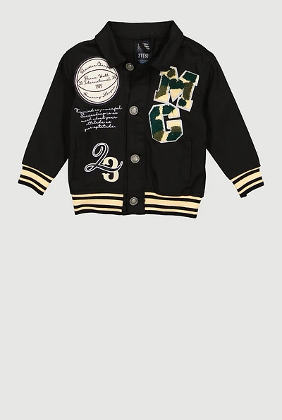 Toddler Boys Chenille MG Patch Graphic Varsity Jacket