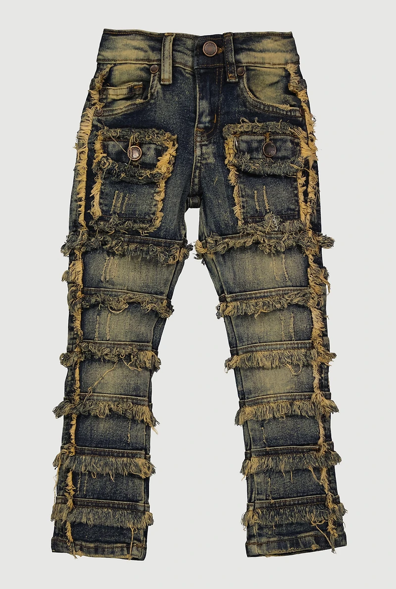 Toddler Boys Acid Wash Frayed Decorative Stitch Jeans