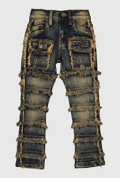 Toddler Boys Acid Wash Frayed Decorative Stitch Jeans