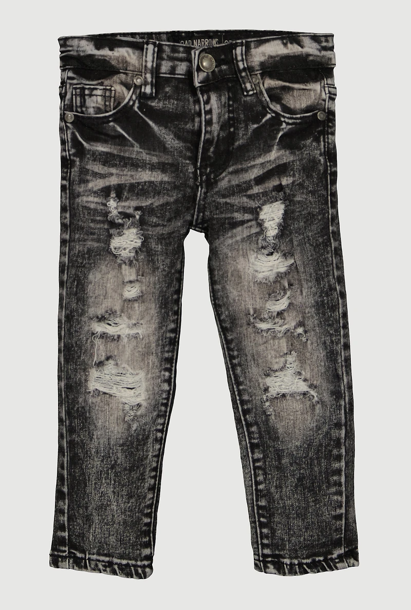 Toddler Boys Mineral Wash Whiskered Distressed Jeans, Black, Size 4T