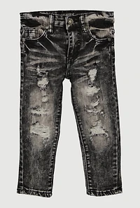 Toddler Boys Mineral Wash Whiskered Distressed Jeans, Black, Size 4T